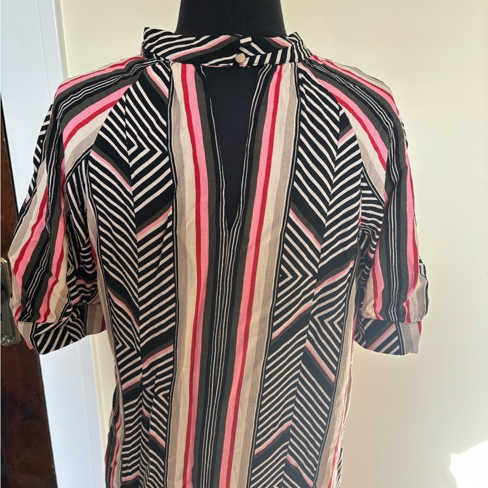 Anthropologie McKenzie Mock Neck Tunic Dress Petite Geometric Boho Short Sleeve - Picture 9 of 14
